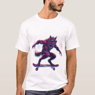 Synthwave Werewolf Skateboarder T-Shirt
