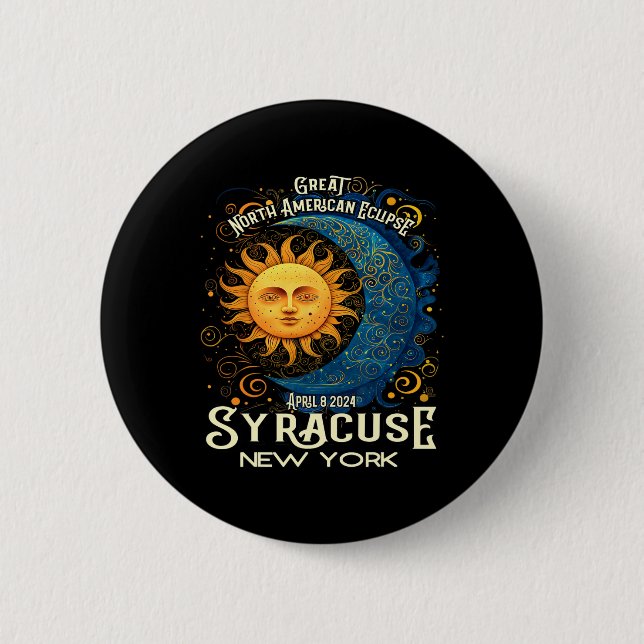 Syracuse New York 2024 Total Solar Eclipse Celesti Button (Front)