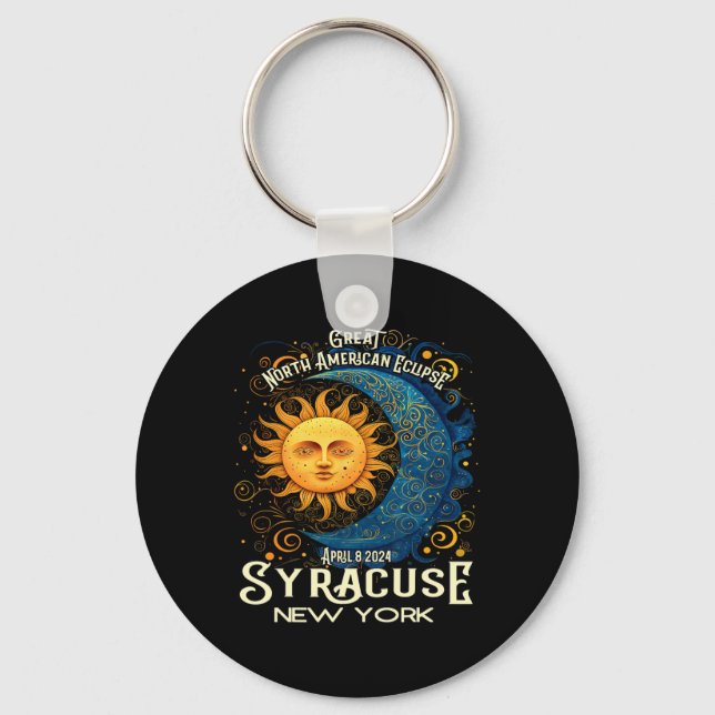 Syracuse New York 2024 Total Solar Eclipse Celesti Keychain (Front)