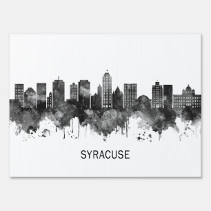 Syracuse New York Skyline BW Sign