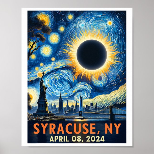 Syracuse New York Total Solar Eclipse 2024 Starry  Poster (Front)