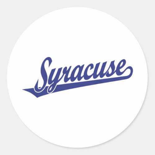 Syracuse script logo in blue classic round sticker