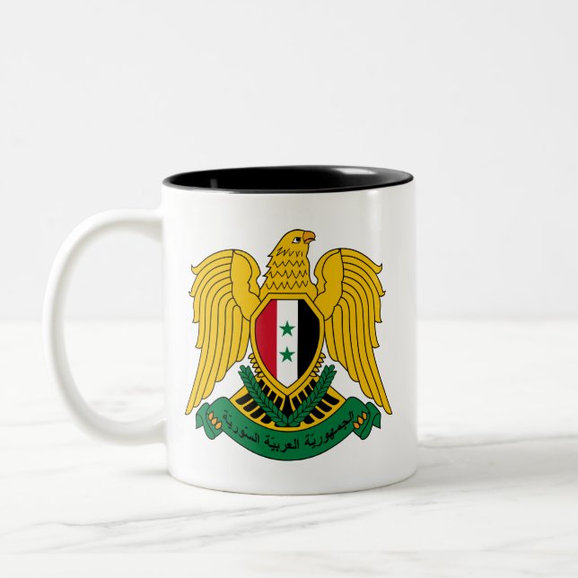 syria coat of arms Two-Tone coffee mug (Left)