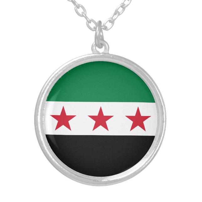 Syria Flag Silver Plated Necklace (Front)