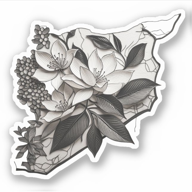 Syria (Flowers Map) Botanic Design خريطة سوريا Sticker (Front)