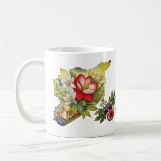 Syria (Flowers Map) Botanical خرطة سوريا Coffee Coffee Mug (Left)