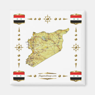 Syria Map + Flags Magnet