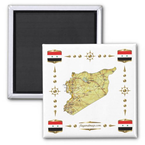 Syria Map  Flags Magnet
