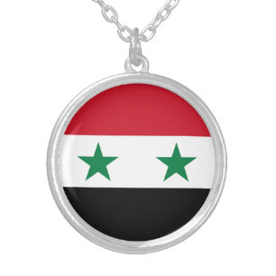 Syria Old Flag Silver Plated Necklace