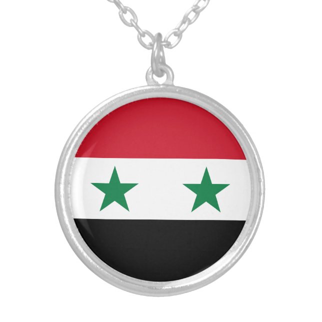 Syria Old Flag Silver Plated Necklace (Front)