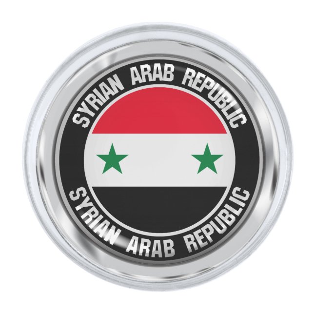 Syria Round Emblem Silver Finish Lapel Pin (Front)