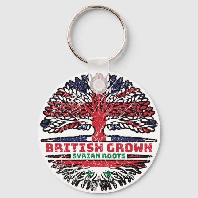 Syria Syrian Uk United Kingdom British Tree Roots Keychain (Front)