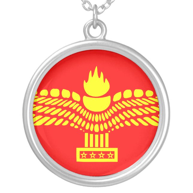 Syriac Aramaic People, Syria flag Silver Plated Necklace (Front)