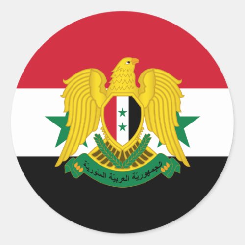 Syrian Flag  Coat of Arms Flag of Syria Classic Round Sticker