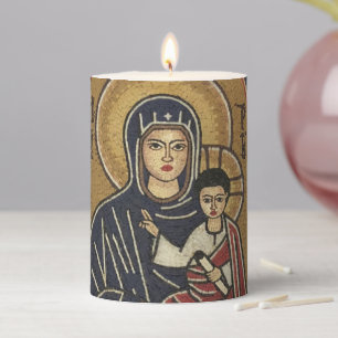 Syrian Mosaic of Madonna and Child Jesus Pillar Candle