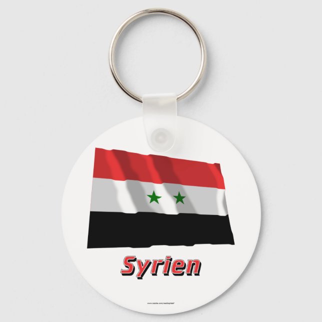 Syrien Fliegende Flagge mit Namen Keychain (Front)