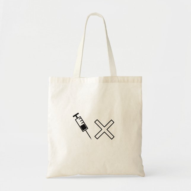 Syringe and x symbol no vaccine tote bag (Front)