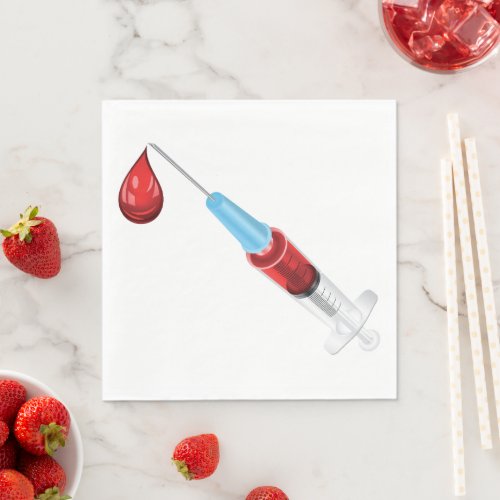 Syringe Of Blood With A Red Drop Napkins