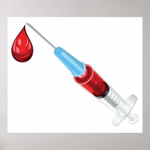 Syringe Of Blood With A Red Drop Poster