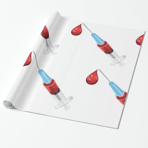 Syringe Of Blood With A Red Drop Wrapping Paper