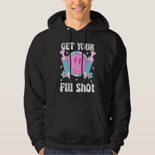 syringe retro medical get your flu shot caregiver hoodie