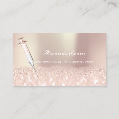 Syringe Rose Glitter Effect Injections Cosmetology Appointment Card