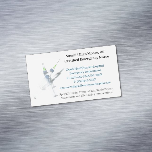 Syringes Hospital Healthcare  Registered Nurse  Business Card Magnet (In Situ)