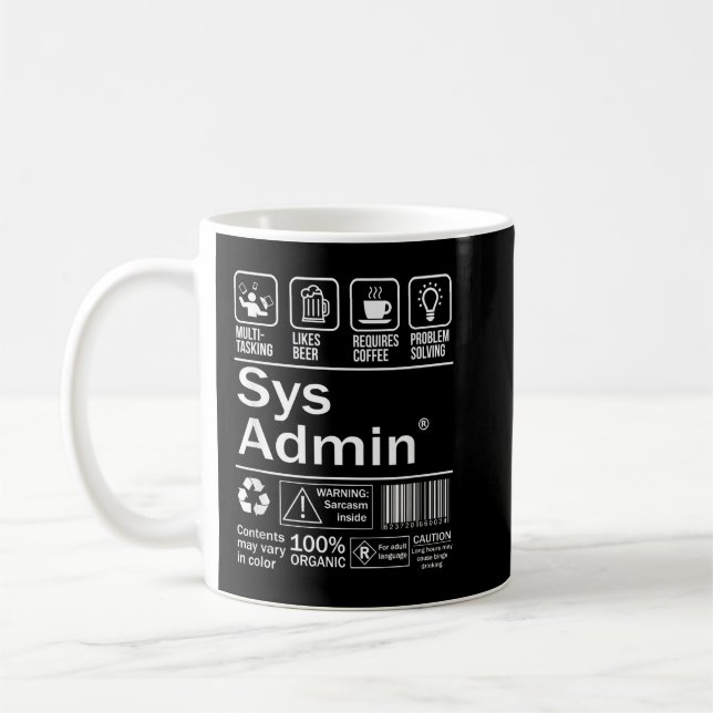 System Administrator Product Label  Unix Linux Cof Coffee Mug (Left)