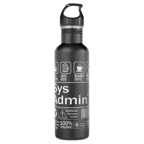 System Administrator Product Label  Unix Linux Cof Stainless Steel Water Bottle
