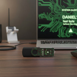 System Alert Hacker Bachelor Party USB Swivel Flash Drive