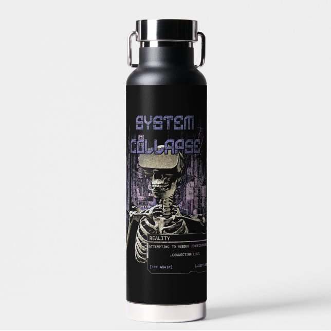 System Collapse - Techno-Dystopian Streetwear Water Bottle (Front)