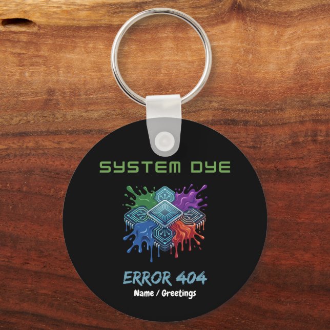 System Dye Error 404 Tech Glitch Microchip Graphic Keychain (Front)