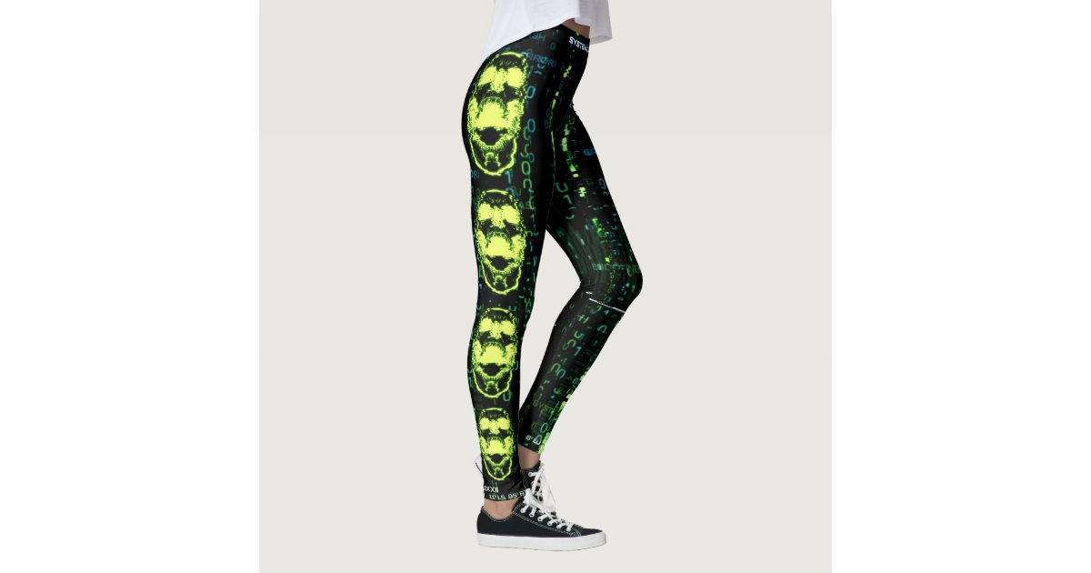 Holographic Green and Black Sci-Fi Panel Leggings