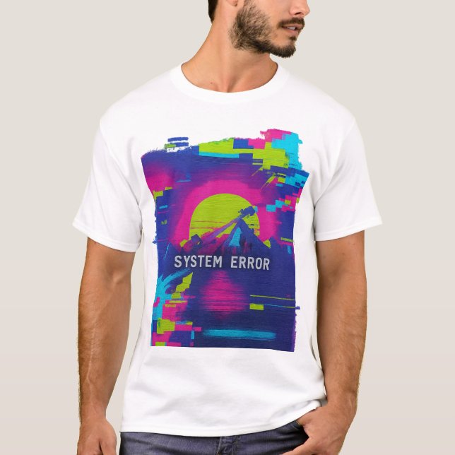 SYSTEM ERROR – Glitch Sunset Mountains T-Shirt (Front)