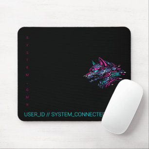 :: SYSTEM_GMR Cyber Wolf Neon Glitch Gamer  Mouse Pad