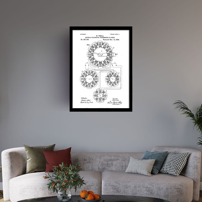 System of electrical transmission of power Tesla Framed Art (System of electrical transmission of power Tesla Framed Art)