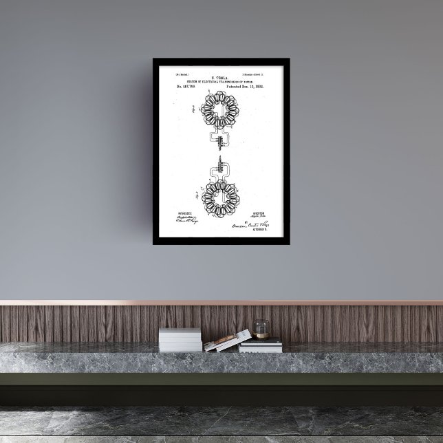 System of electrical transmission of power Tesla Framed Art (System of electrical transmission of power Tesla Framed Art)