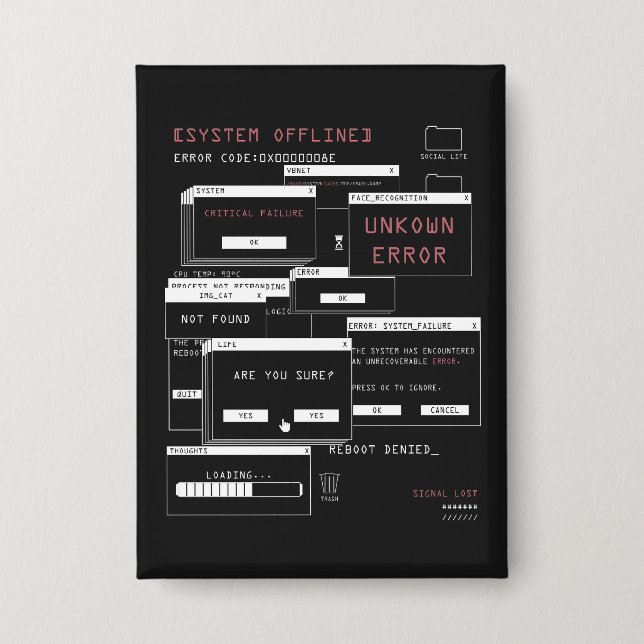 System Offline - Techno-Brutalist Design Button (Front)