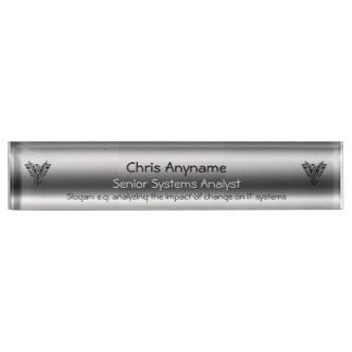 Systems Analyst, phoenix logo on chrome-effect Desk Name Plate