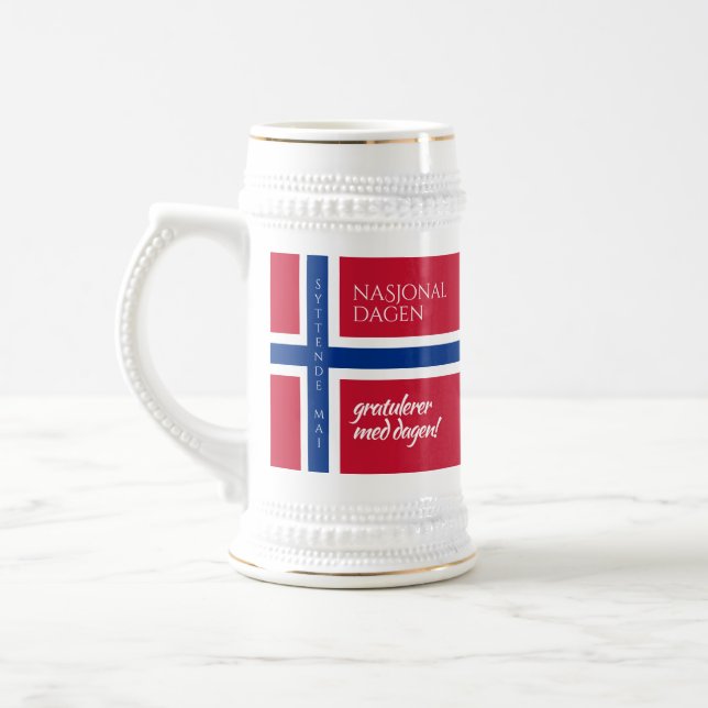 Syttende Mai May 17th Norwegian National Day Flag Beer Stein (Left)