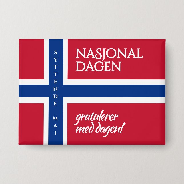 Syttende Mai May 17th Norwegian National Day Flag Button (Front)