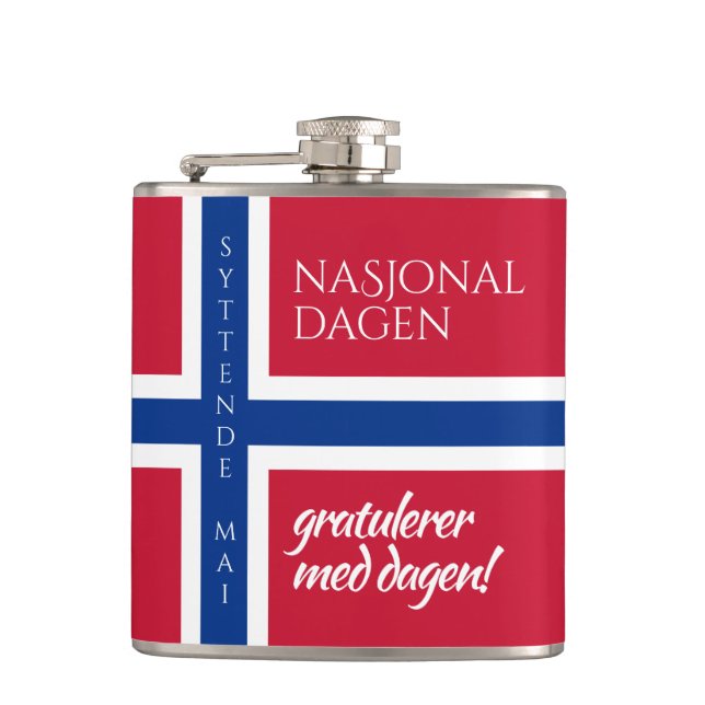 Syttende Mai May 17th Norwegian National Day Flag Flask (Front)