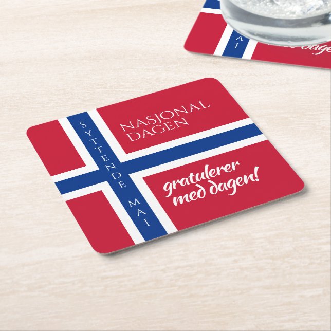 Syttende Mai May 17th Norwegian National Day Flag Square Paper Coaster (Angled)
