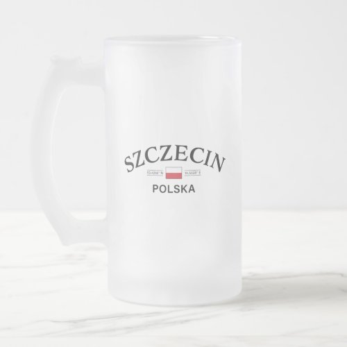 Szczecin Polska Poland Polish Coordinates Frosted Glass Beer Mug