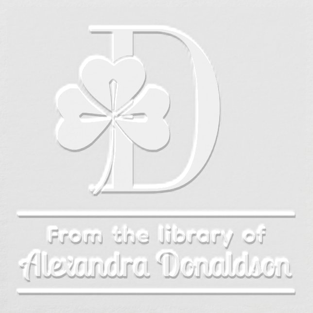 SzD Shamrock Single Initial Name #3 Library Book Embosser (Design)