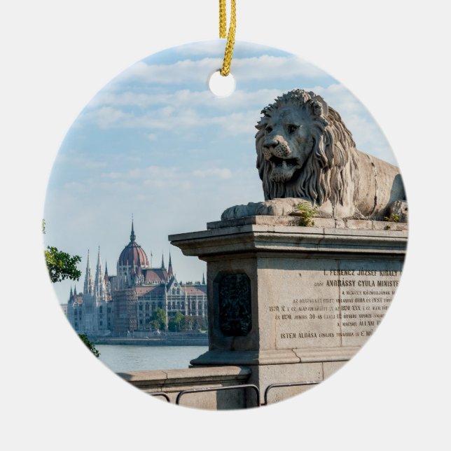 Szechenyi Chain Bridge and Parliament of Budapest Ceramic Ornament (Front)