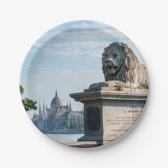 Szechenyi Chain Bridge and Parliament of Budapest Paper Plates (Front)