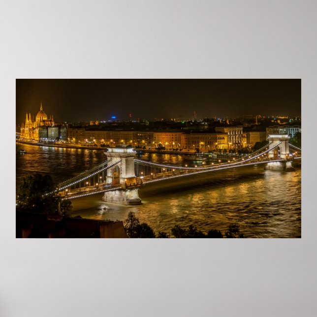 Széchenyi Chain Bridge in Budapest, Hungary Poster (Front)