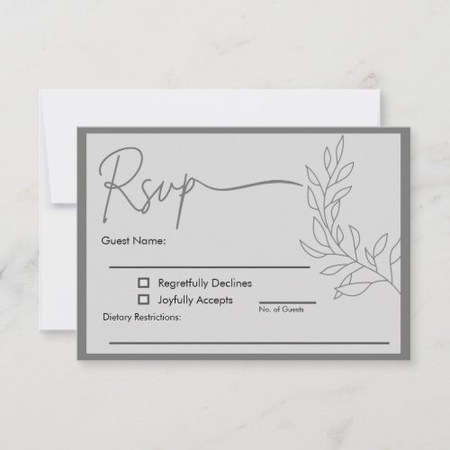 T101 Personalized Grey Minimalist Wedding RSVP Card