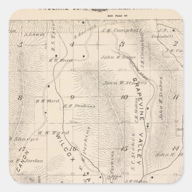 T16S R26E Tulare County Section Map Square Sticker (Front)